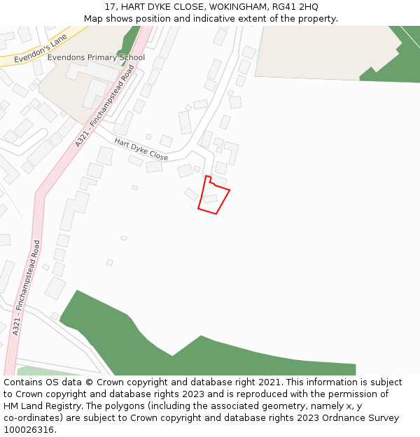 17, HART DYKE CLOSE, WOKINGHAM, RG41 2HQ: Location map and indicative extent of plot