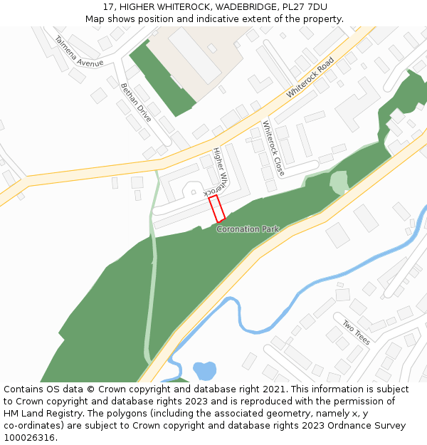 17, HIGHER WHITEROCK, WADEBRIDGE, PL27 7DU: Location map and indicative extent of plot