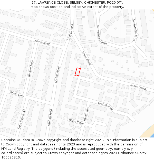 17, LAWRENCE CLOSE, SELSEY, CHICHESTER, PO20 0TN: Location map and indicative extent of plot