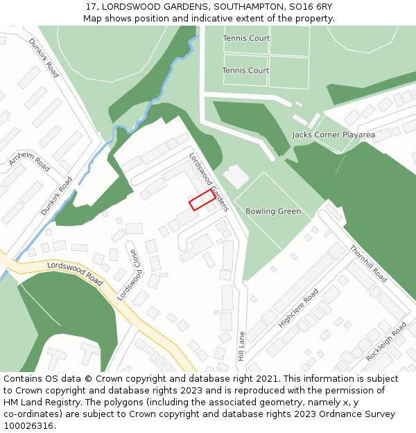 17, LORDSWOOD GARDENS, SOUTHAMPTON, SO16 6RY: Location map and indicative extent of plot