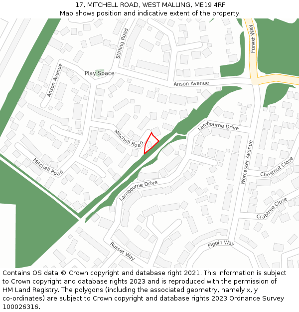 17, MITCHELL ROAD, WEST MALLING, ME19 4RF: Location map and indicative extent of plot