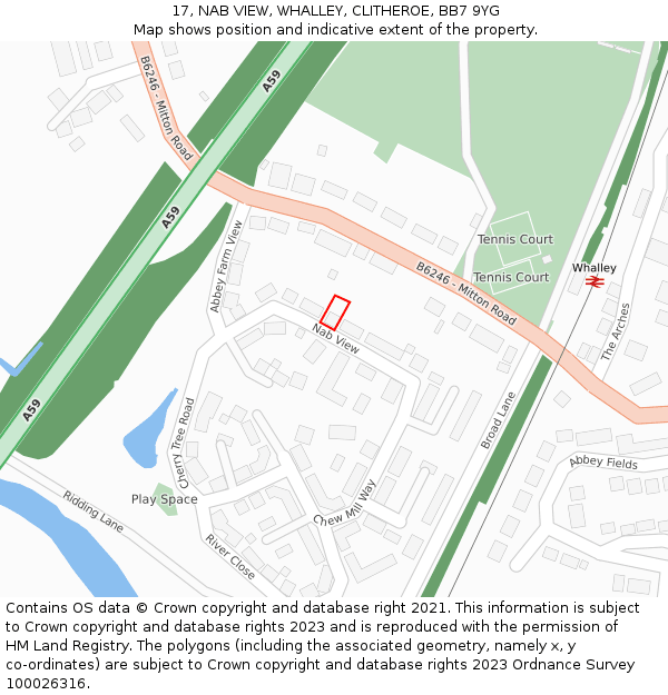 17, NAB VIEW, WHALLEY, CLITHEROE, BB7 9YG: Location map and indicative extent of plot