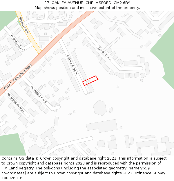 17, OAKLEA AVENUE, CHELMSFORD, CM2 6BY: Location map and indicative extent of plot