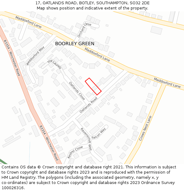 17, OATLANDS ROAD, BOTLEY, SOUTHAMPTON, SO32 2DE: Location map and indicative extent of plot