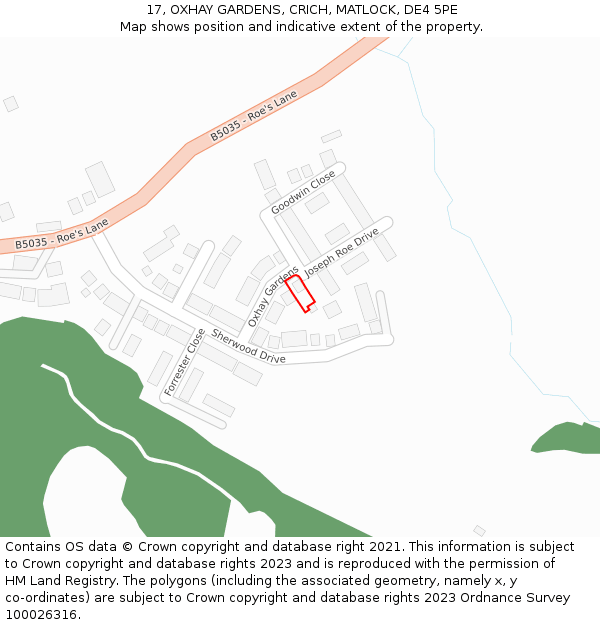 17, OXHAY GARDENS, CRICH, MATLOCK, DE4 5PE: Location map and indicative extent of plot