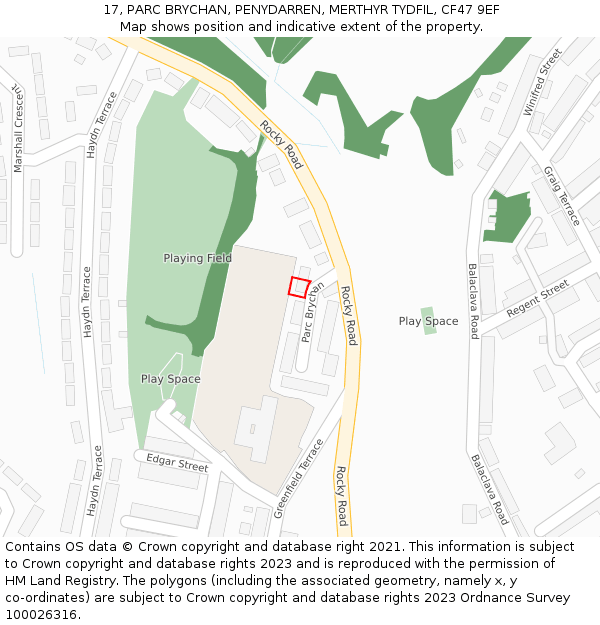 17, PARC BRYCHAN, PENYDARREN, MERTHYR TYDFIL, CF47 9EF: Location map and indicative extent of plot