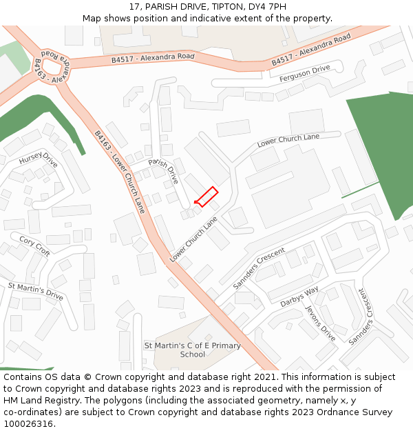 17, PARISH DRIVE, TIPTON, DY4 7PH: Location map and indicative extent of plot