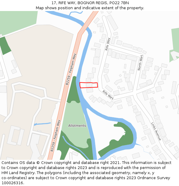 17, RIFE WAY, BOGNOR REGIS, PO22 7BN: Location map and indicative extent of plot