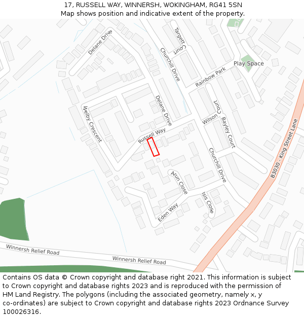 17, RUSSELL WAY, WINNERSH, WOKINGHAM, RG41 5SN: Location map and indicative extent of plot