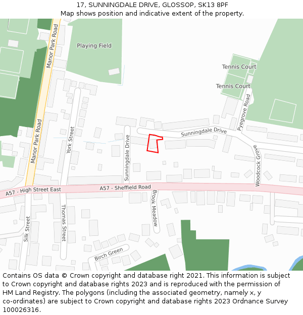 17, SUNNINGDALE DRIVE, GLOSSOP, SK13 8PF: Location map and indicative extent of plot