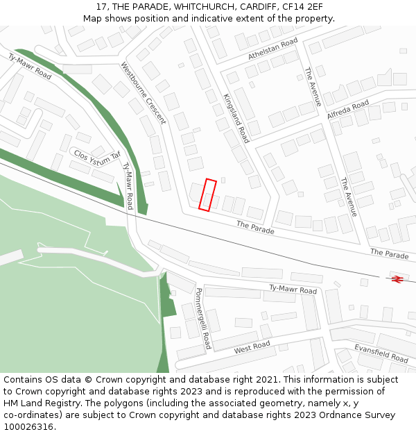 17, THE PARADE, WHITCHURCH, CARDIFF, CF14 2EF: Location map and indicative extent of plot