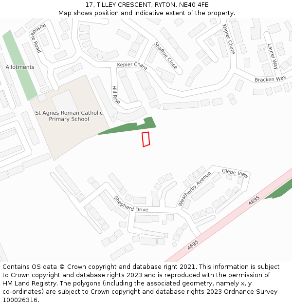 17, TILLEY CRESCENT, RYTON, NE40 4FE: Location map and indicative extent of plot