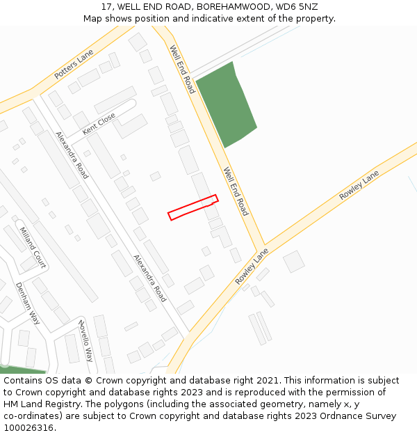 17, WELL END ROAD, BOREHAMWOOD, WD6 5NZ: Location map and indicative extent of plot