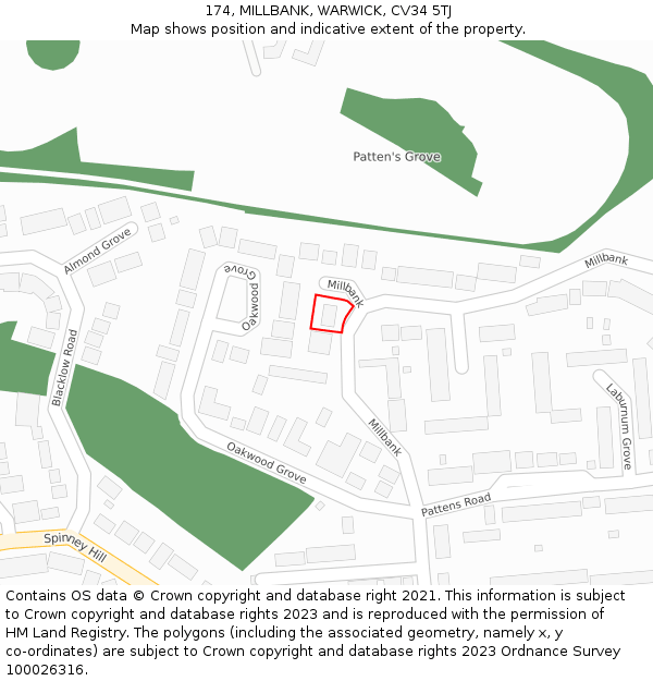 174, MILLBANK, WARWICK, CV34 5TJ: Location map and indicative extent of plot