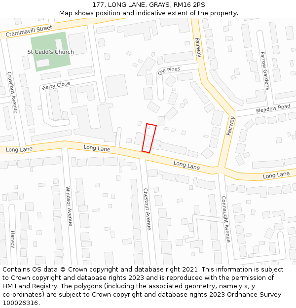 177, LONG LANE, GRAYS, RM16 2PS: Location map and indicative extent of plot