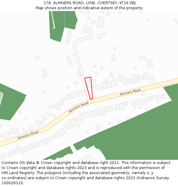 178, ALMNERS ROAD, LYNE, CHERTSEY, KT16 0BJ: Location map and indicative extent of plot