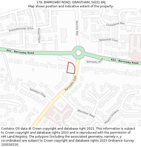 179, BARROWBY ROAD, GRANTHAM, NG31 8AJ: Location map and indicative extent of plot