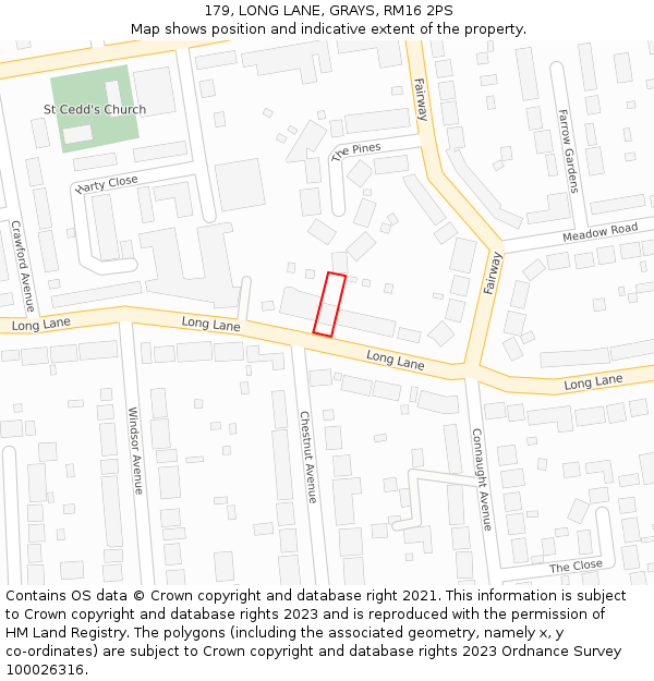 179, LONG LANE, GRAYS, RM16 2PS: Location map and indicative extent of plot