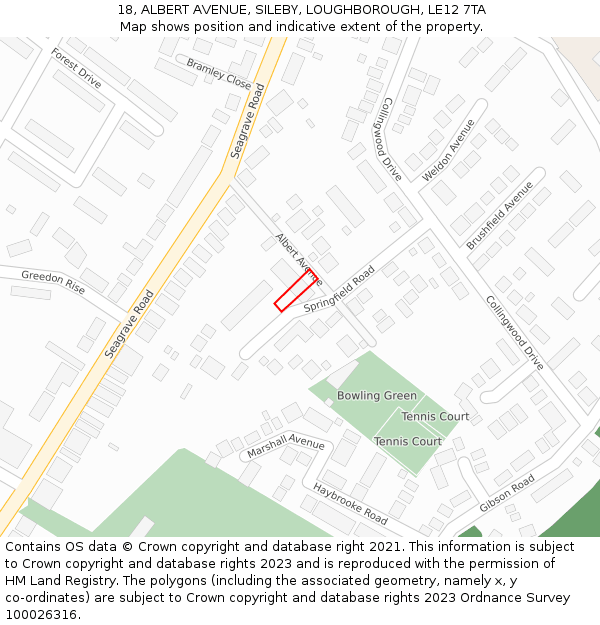 18, ALBERT AVENUE, SILEBY, LOUGHBOROUGH, LE12 7TA: Location map and indicative extent of plot