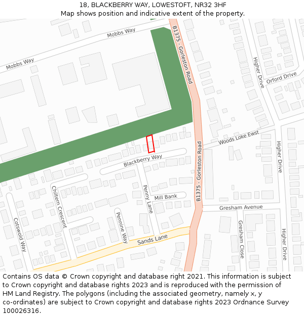 18, BLACKBERRY WAY, LOWESTOFT, NR32 3HF: Location map and indicative extent of plot
