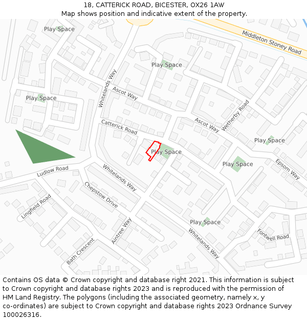 18, CATTERICK ROAD, BICESTER, OX26 1AW: Location map and indicative extent of plot