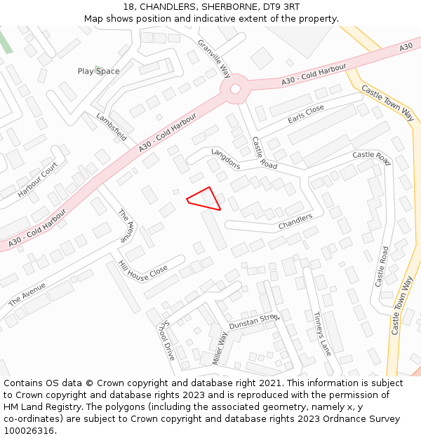 18, CHANDLERS, SHERBORNE, DT9 3RT: Location map and indicative extent of plot