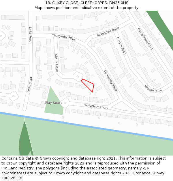 18, CLIXBY CLOSE, CLEETHORPES, DN35 0HS: Location map and indicative extent of plot