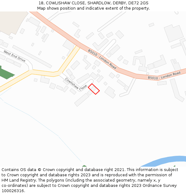 18, COWLISHAW CLOSE, SHARDLOW, DERBY, DE72 2GS: Location map and indicative extent of plot