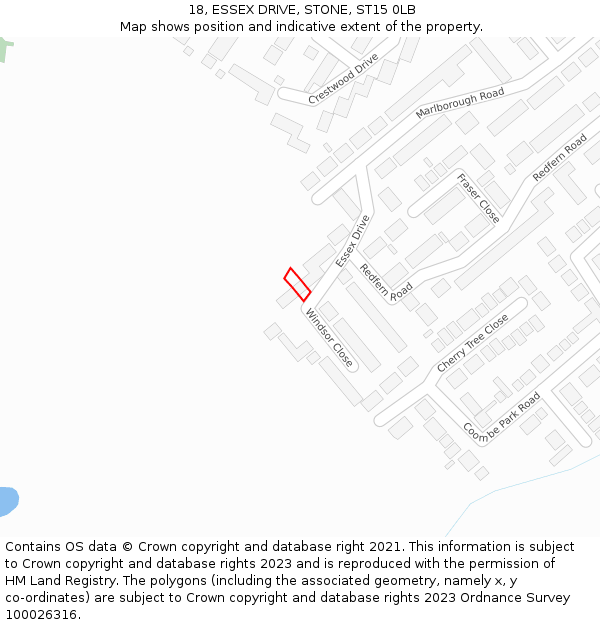 18, ESSEX DRIVE, STONE, ST15 0LB: Location map and indicative extent of plot