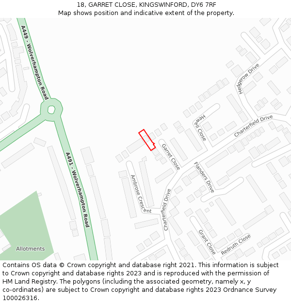 18, GARRET CLOSE, KINGSWINFORD, DY6 7RF: Location map and indicative extent of plot