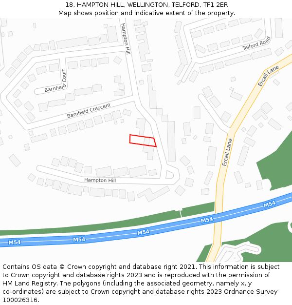 18, HAMPTON HILL, WELLINGTON, TELFORD, TF1 2ER: Location map and indicative extent of plot