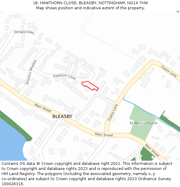 18, HAWTHORN CLOSE, BLEASBY, NOTTINGHAM, NG14 7HW: Location map and indicative extent of plot