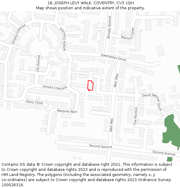 18, JOSEPH LEVY WALK, COVENTRY, CV3 1QH: Location map and indicative extent of plot