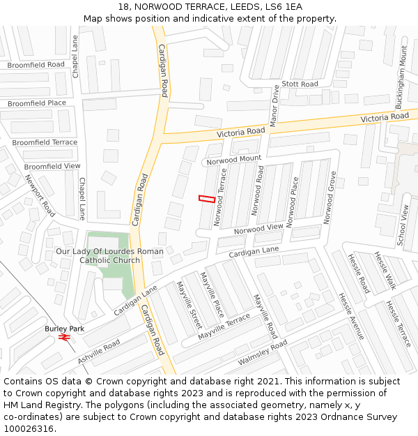 18, NORWOOD TERRACE, LEEDS, LS6 1EA: Location map and indicative extent of plot