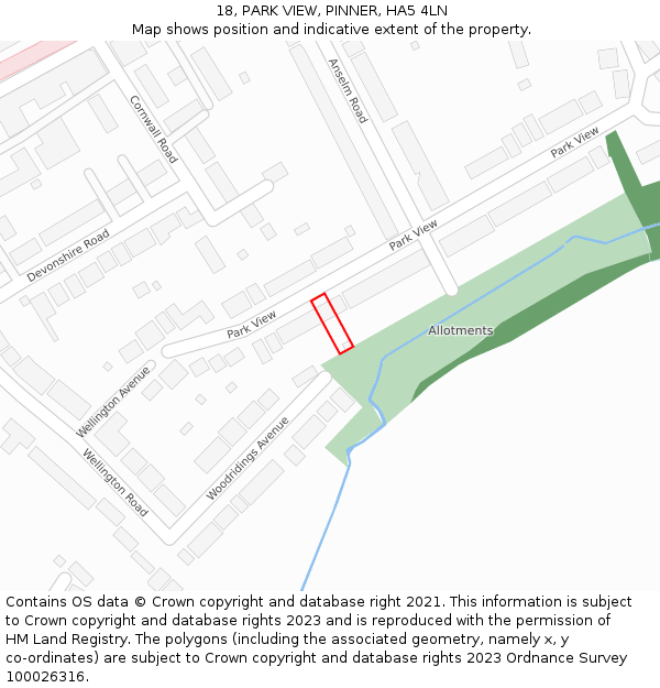 18, PARK VIEW, PINNER, HA5 4LN: Location map and indicative extent of plot