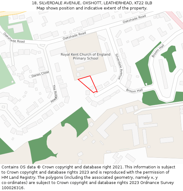 18, SILVERDALE AVENUE, OXSHOTT, LEATHERHEAD, KT22 0LB: Location map and indicative extent of plot