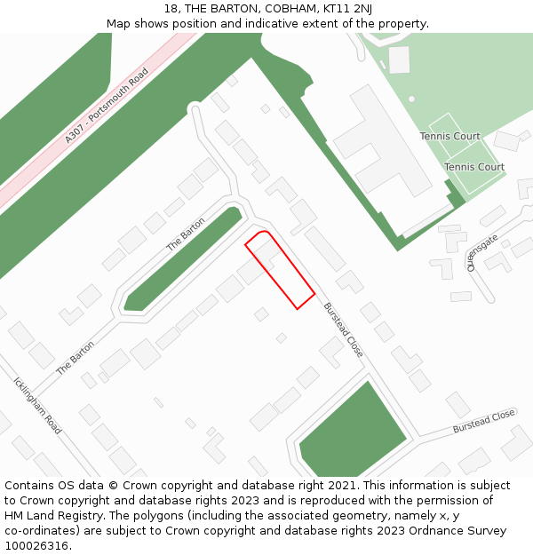 18, THE BARTON, COBHAM, KT11 2NJ: Location map and indicative extent of plot