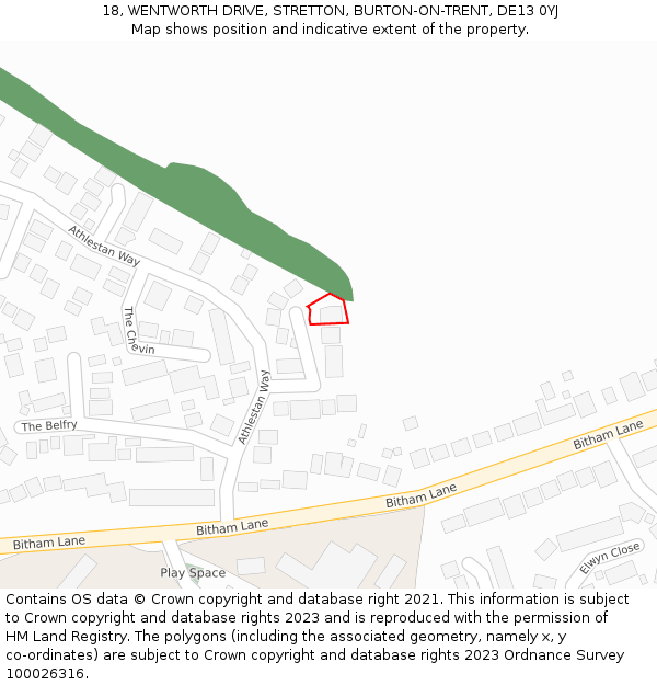 18, WENTWORTH DRIVE, STRETTON, BURTON-ON-TRENT, DE13 0YJ: Location map and indicative extent of plot