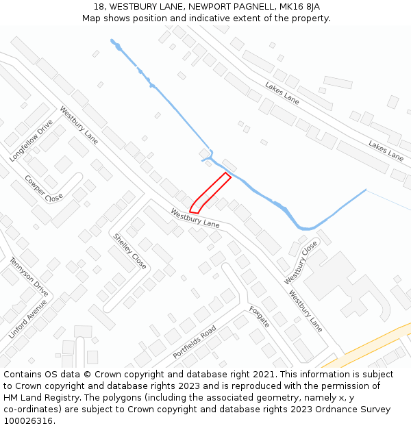 18, WESTBURY LANE, NEWPORT PAGNELL, MK16 8JA: Location map and indicative extent of plot