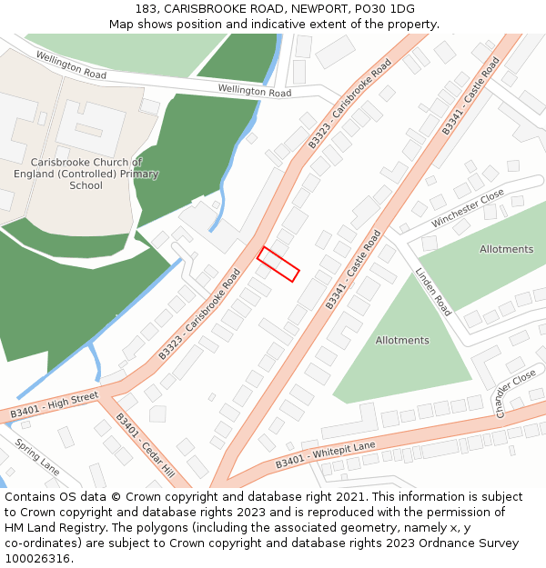 183, CARISBROOKE ROAD, NEWPORT, PO30 1DG: Location map and indicative extent of plot