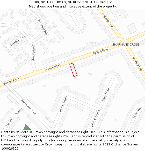 186, SOLIHULL ROAD, SHIRLEY, SOLIHULL, B90 3LG: Location map and indicative extent of plot