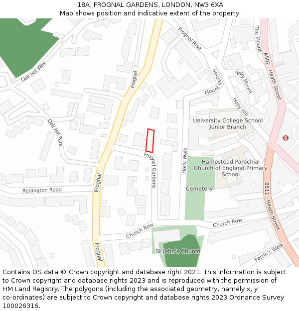 18A, FROGNAL GARDENS, LONDON, NW3 6XA: Location map and indicative extent of plot