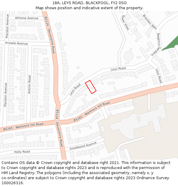 18A, LEYS ROAD, BLACKPOOL, FY2 0SG: Location map and indicative extent of plot