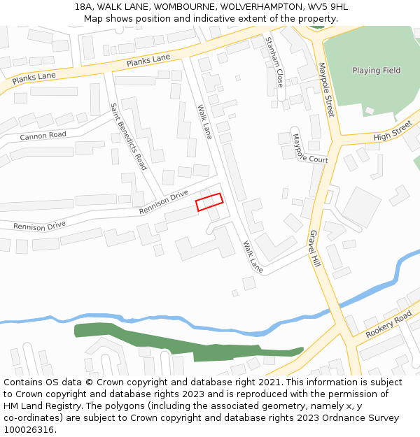 18A, WALK LANE, WOMBOURNE, WOLVERHAMPTON, WV5 9HL: Location map and indicative extent of plot