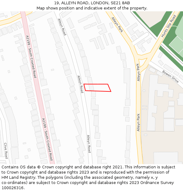 19, ALLEYN ROAD, LONDON, SE21 8AB: Location map and indicative extent of plot