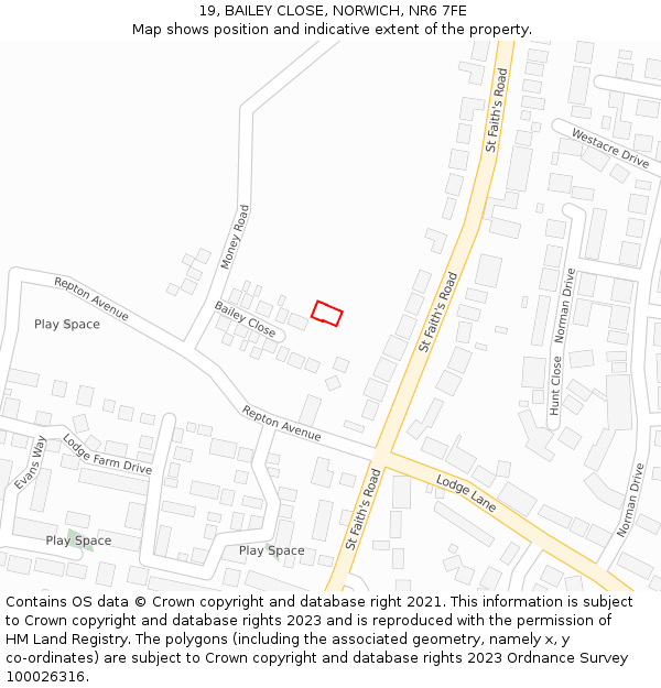 19, BAILEY CLOSE, NORWICH, NR6 7FE: Location map and indicative extent of plot