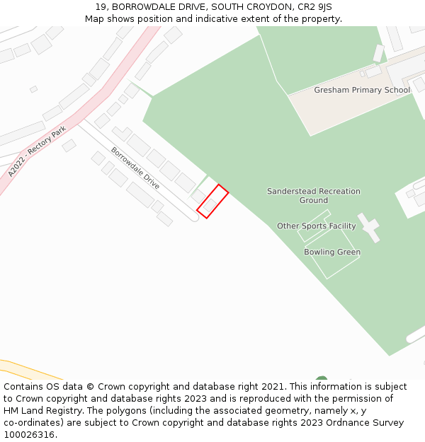 19, BORROWDALE DRIVE, SOUTH CROYDON, CR2 9JS: Location map and indicative extent of plot