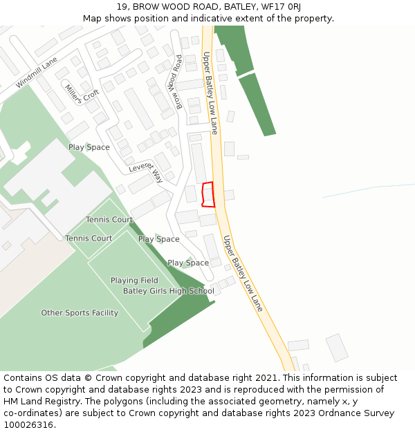 19, BROW WOOD ROAD, BATLEY, WF17 0RJ: Location map and indicative extent of plot