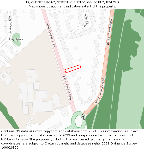 19, CHESTER ROAD, STREETLY, SUTTON COLDFIELD, B74 2HP: Location map and indicative extent of plot