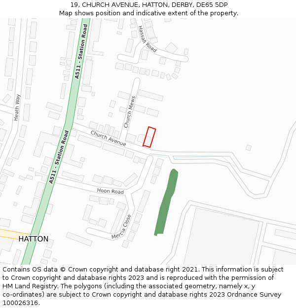 19, CHURCH AVENUE, HATTON, DERBY, DE65 5DP: Location map and indicative extent of plot